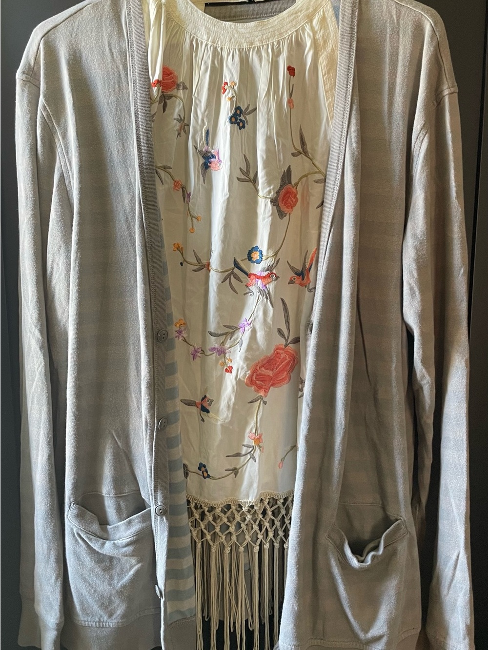 GAP Cardigan & NWOT Anthropologie embroidered & fringe top